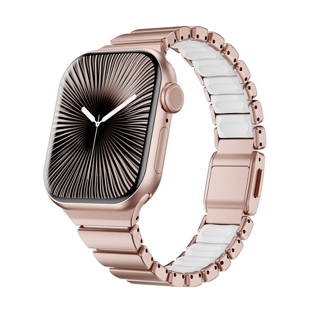 Slim Stainless Steel Rubber Strap for Apple Watch - Versatile & Stylish