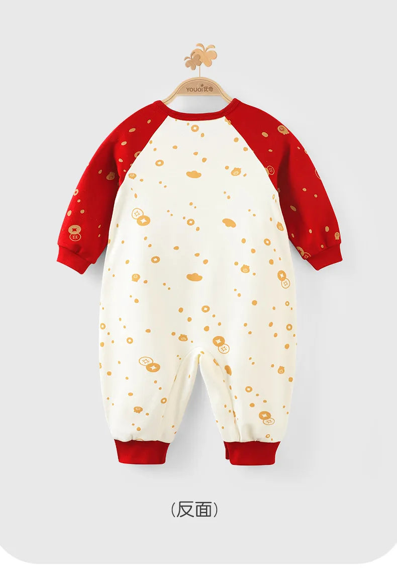 【Youqi】Baby Autumn Romper Infant Full Month Celebration Outfit One-Year-Old Birthday Romper Crawling Suit