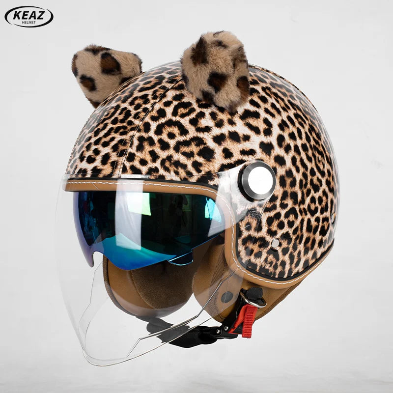 Stylish Yellow Leopard Print Open Face Motorcycle Helmet