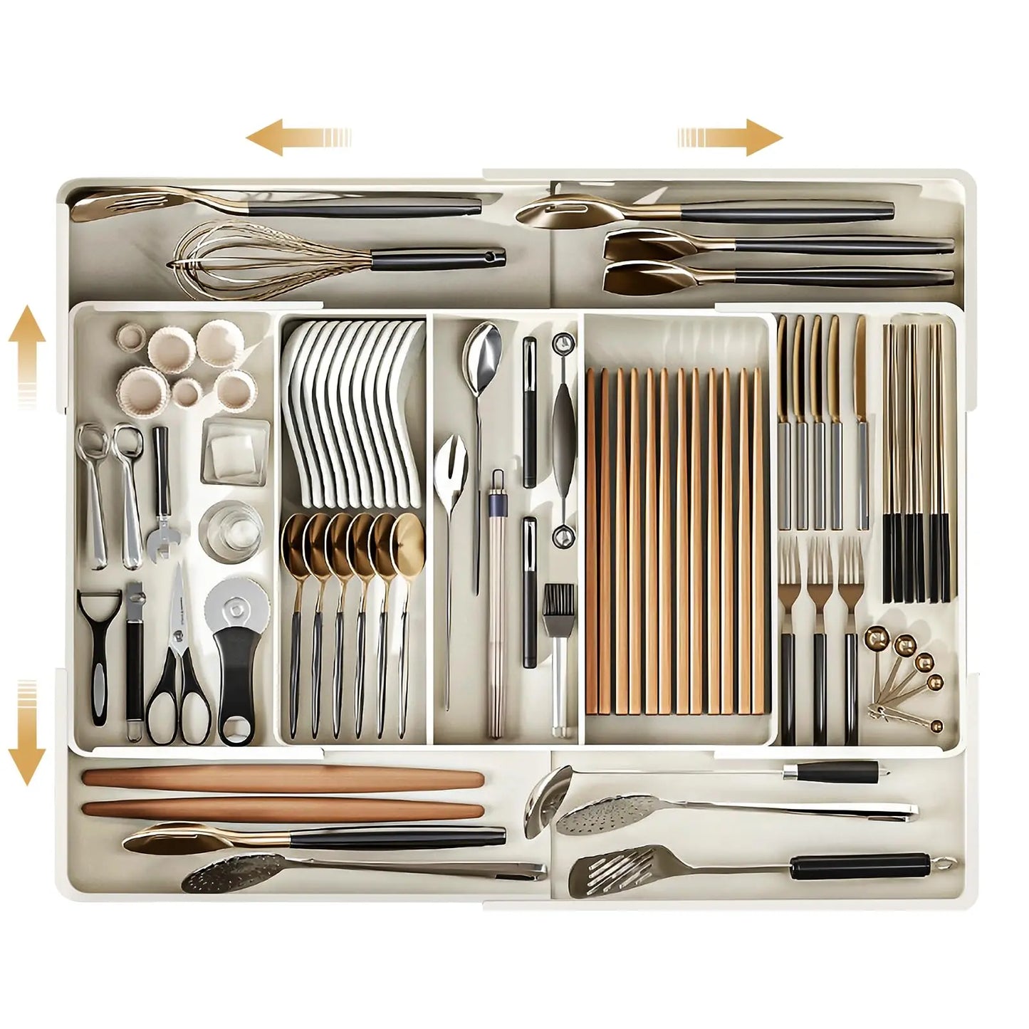 Drawer Organizer, Cutlery Tray for Kitchen Drawer, Expandable Utensil with Compartment, Spoons Forks Knives Cutlery Holder