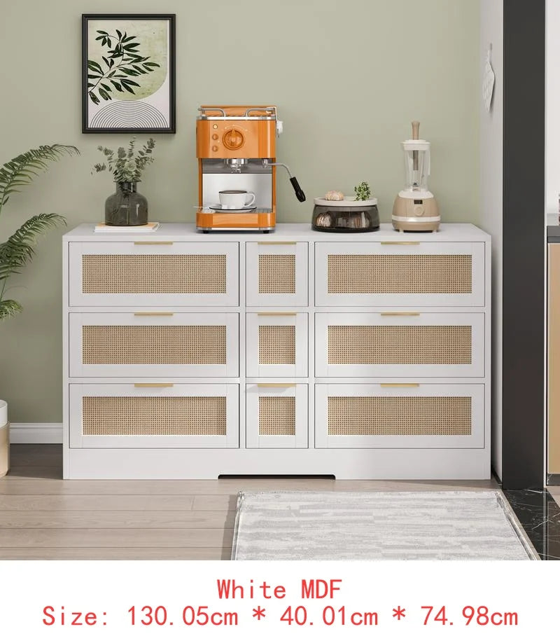 51.2” White Rattan Storage Locker with 9 Drawers & Elegant Design