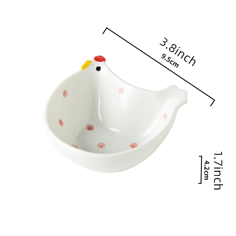 4pcs chicken shaped plates, ceramic seasoning plates, cute mini plates