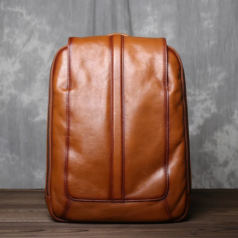 Men's Retro Cowhide Backpack | Stylish Large Capacity Leather Bag