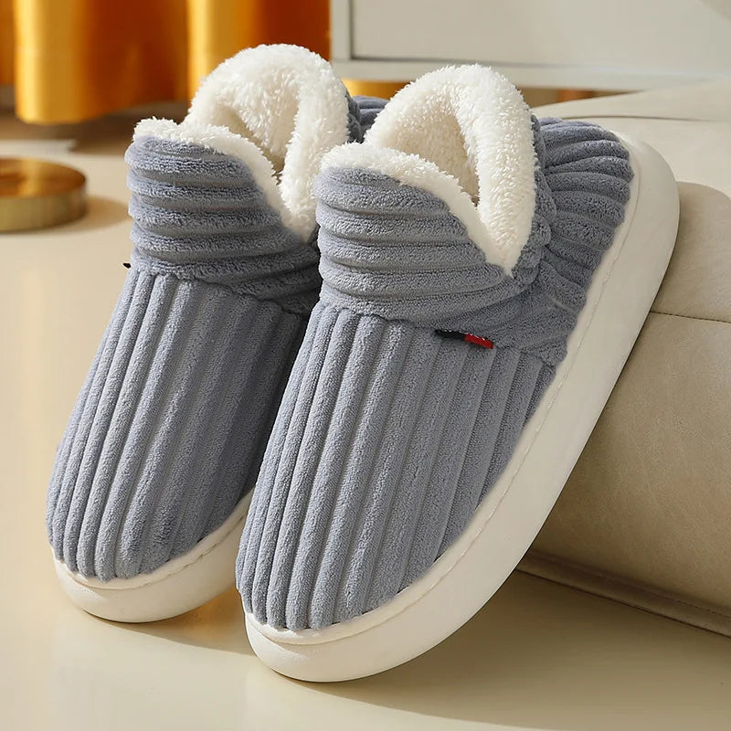 Cozy Winter Plush Corduroy Slippers | Non-Slip Indoor Shoes