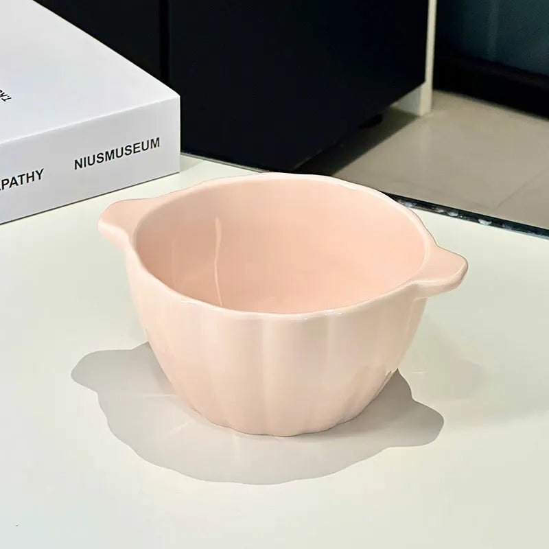 Ceramic Double-Handle Pumpkin Bowl | Versatile Tableware for All Meals