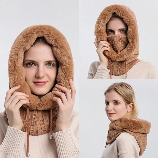 Pasamontañas de punto para mujer | Gorro de invierno cálido con máscara facial