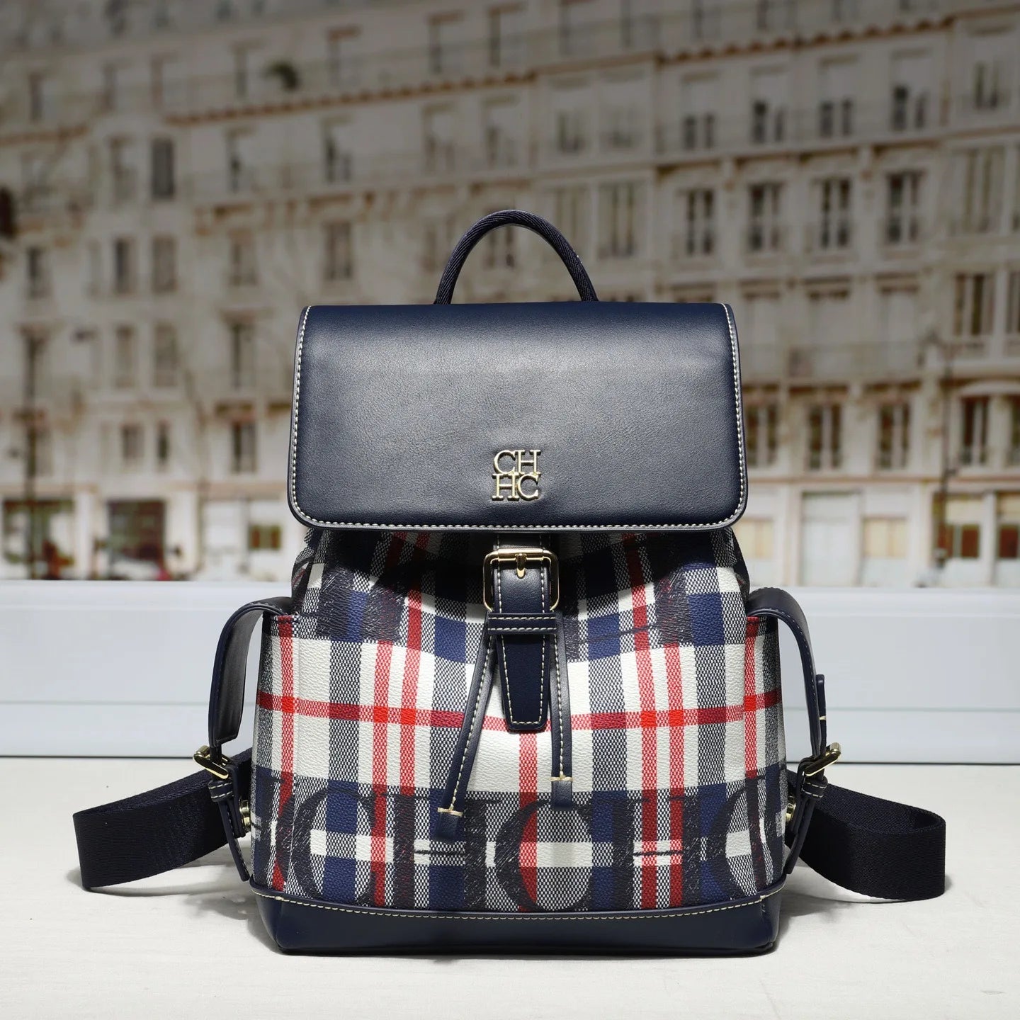 CH Fashion Color-Block Backpack Versatile Date-Night Backpack Preppy College-Style Student Book Bag Luxury-Inspired Women's Bag