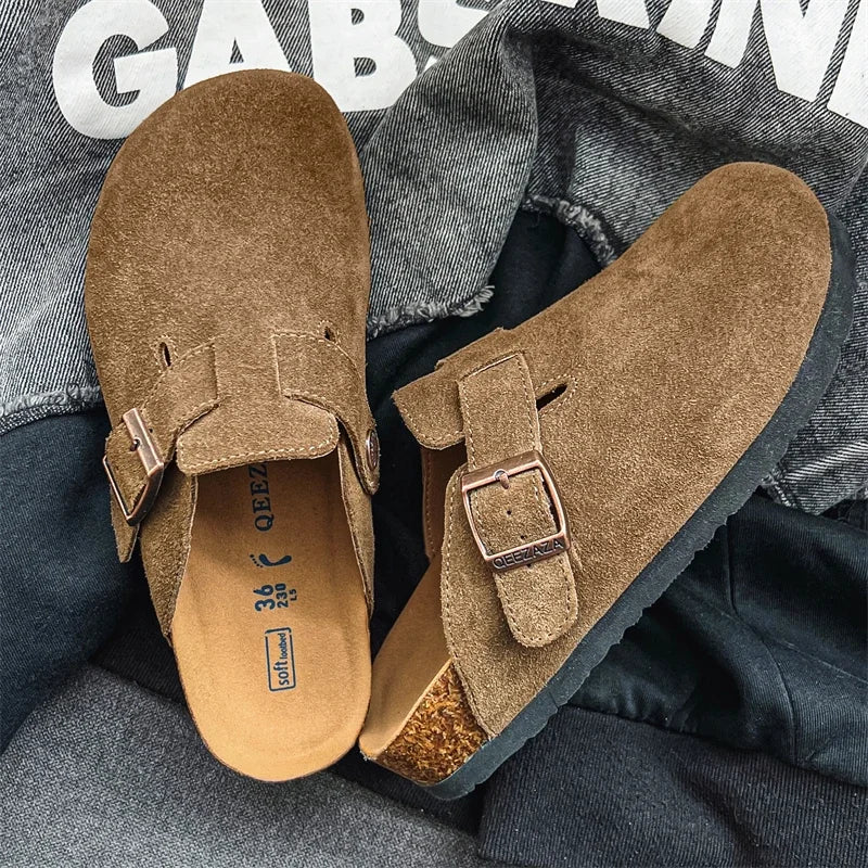 Cow Suede Cork Mules Slippers for All Seasons | Comfortable Clogs