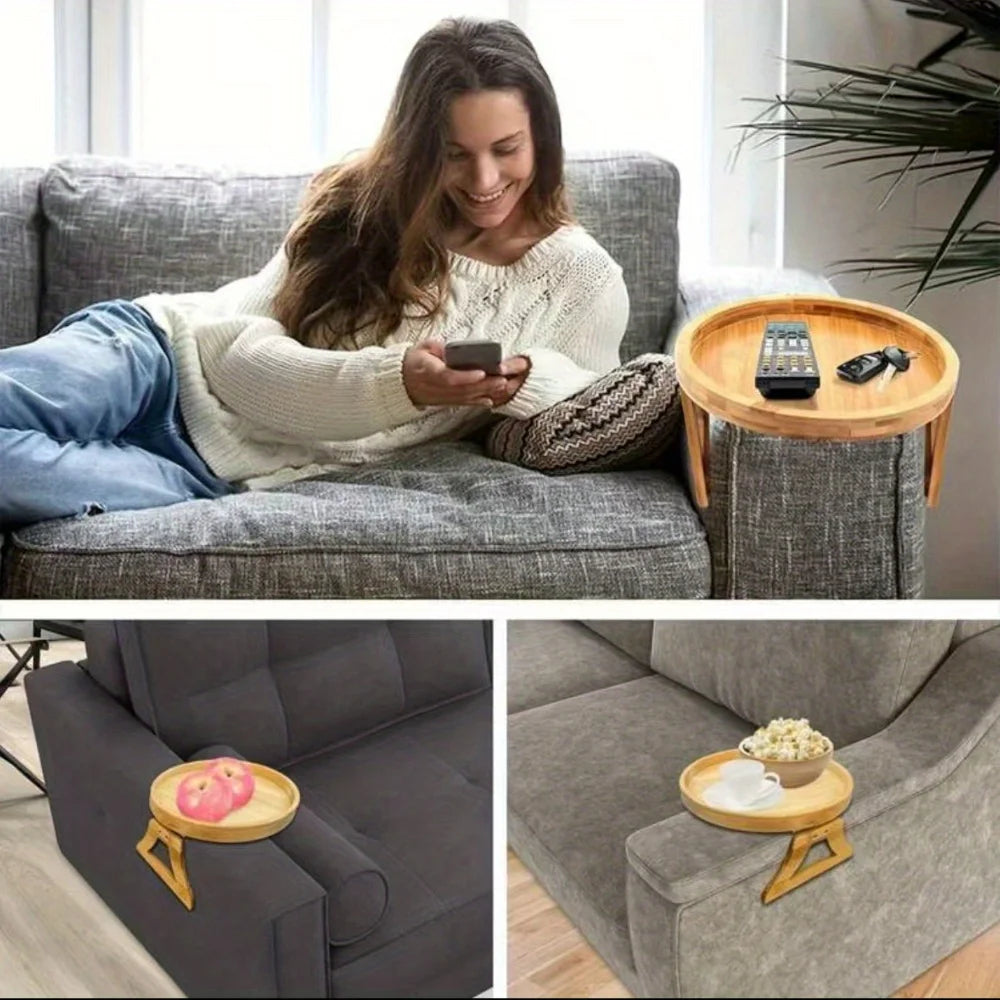 Bandeja Plegable de Madera para Reposabrazos de Sofá – Perfecta para Bebidas y Aperitivos