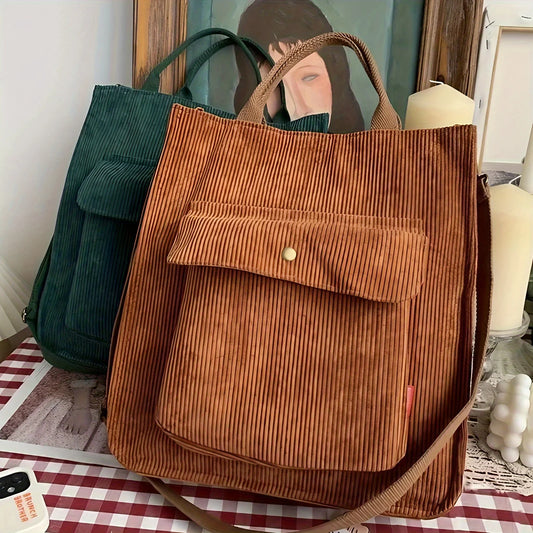Women's Vintage Corduroy Tote Bag | Stylish & Functional Handbag
