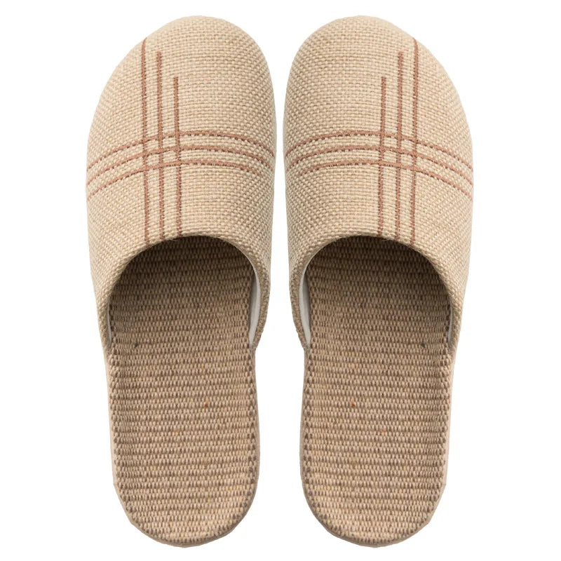 Cozy Indoor Embroidered Linen Slippers for Couples