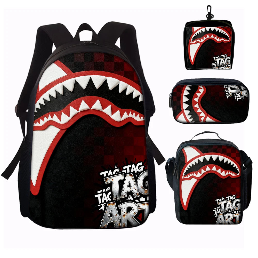 Trendy Shark Graphic Backpack Set | Ideal for School & Adventures