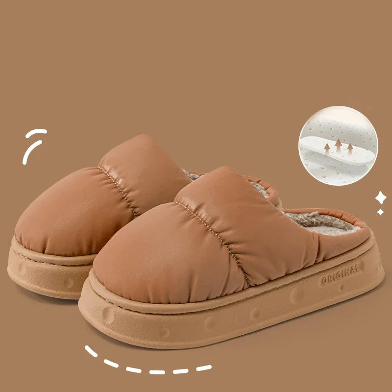 Women's Warm Flannel Plush Slippers | Cozy Waterproof Indoor Shoes