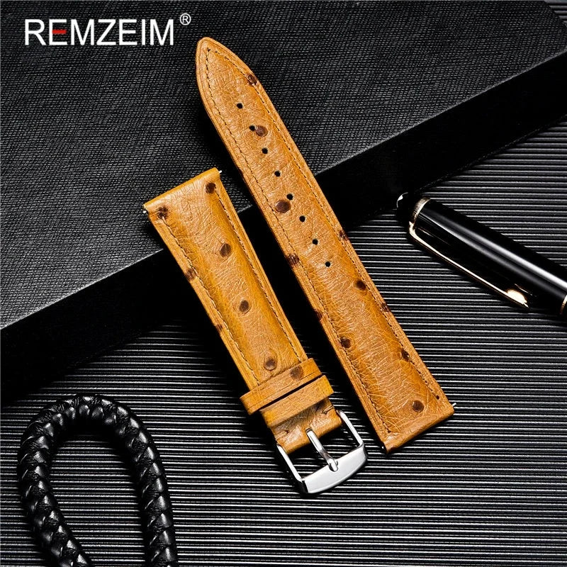 Colorful Ostrich Pattern Cowhide Leather Watch Strap | Quick Release