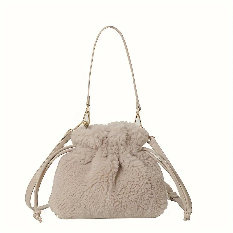 Fashionable Mini Plush Crossbody Bag - Soft Bucket Bag for Women
