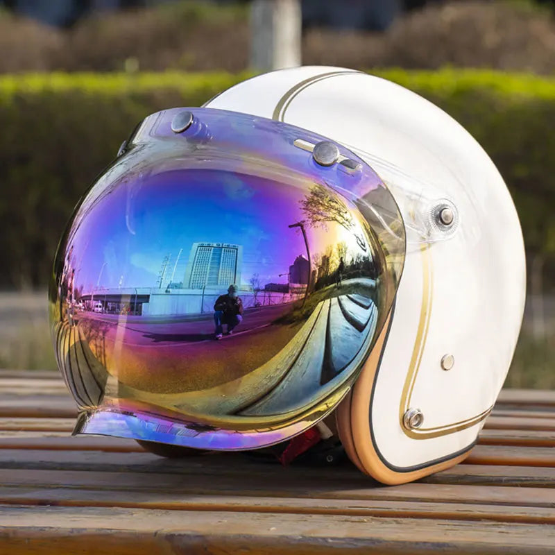 3/4 Open Face Retro Motorcycle Helmet with Bubble Visor - DOT Approved