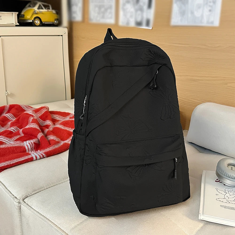 Backpack, Fashionable and Stylish New Korean Style Ins Style Bow Nylon Embossed Large Capacity Backpack