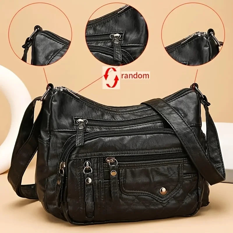 Bolso bandolera de piel sintética vintage para mujer | Elegante y funcional