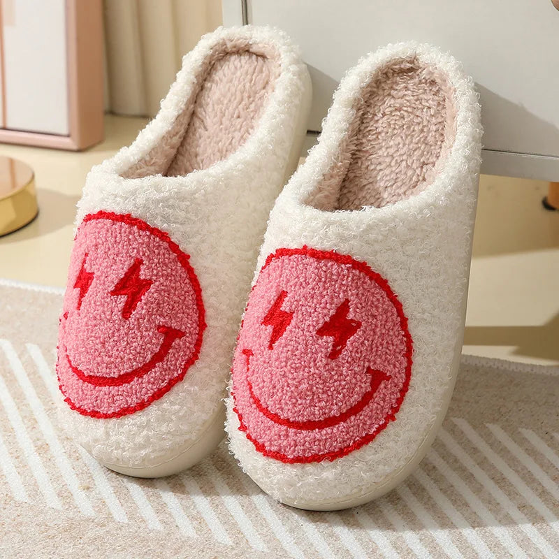 Women's Leopard Print Plush Slippers | Cute Smile Face House Shoes