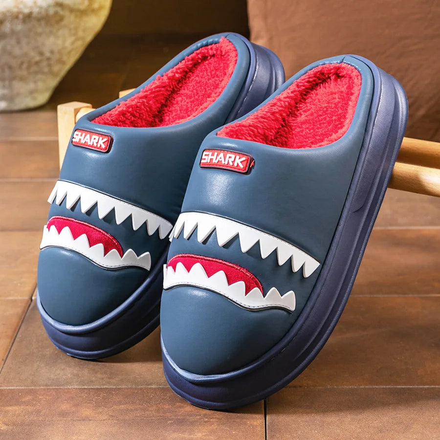 Cozy Warm Shark Design Platform Slippers for Men | Comfortable House Shoes
