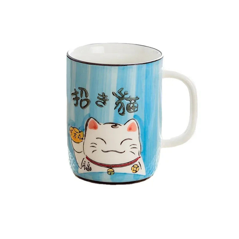 Japanese Cartoon Lucky Cat Ceramic Mug | Eco-Friendly Drinkware