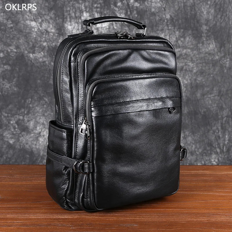 Men's Leather Double Shoulder Backpack | Stylish Travel & Business Bag