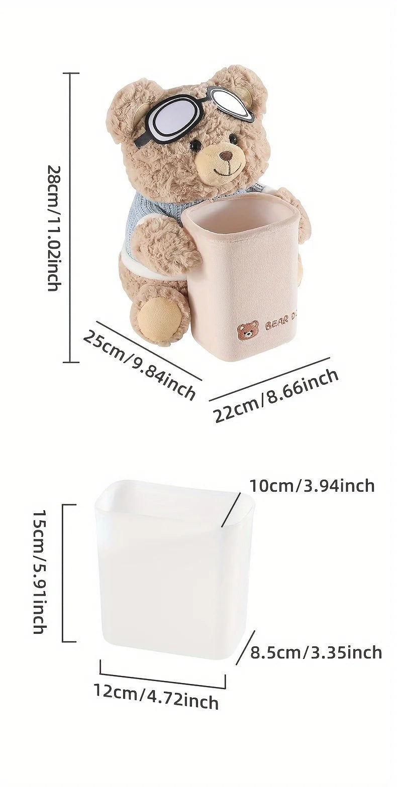 Adorable Teddy Bear Car Tissue Holder & Trash Can Organizer