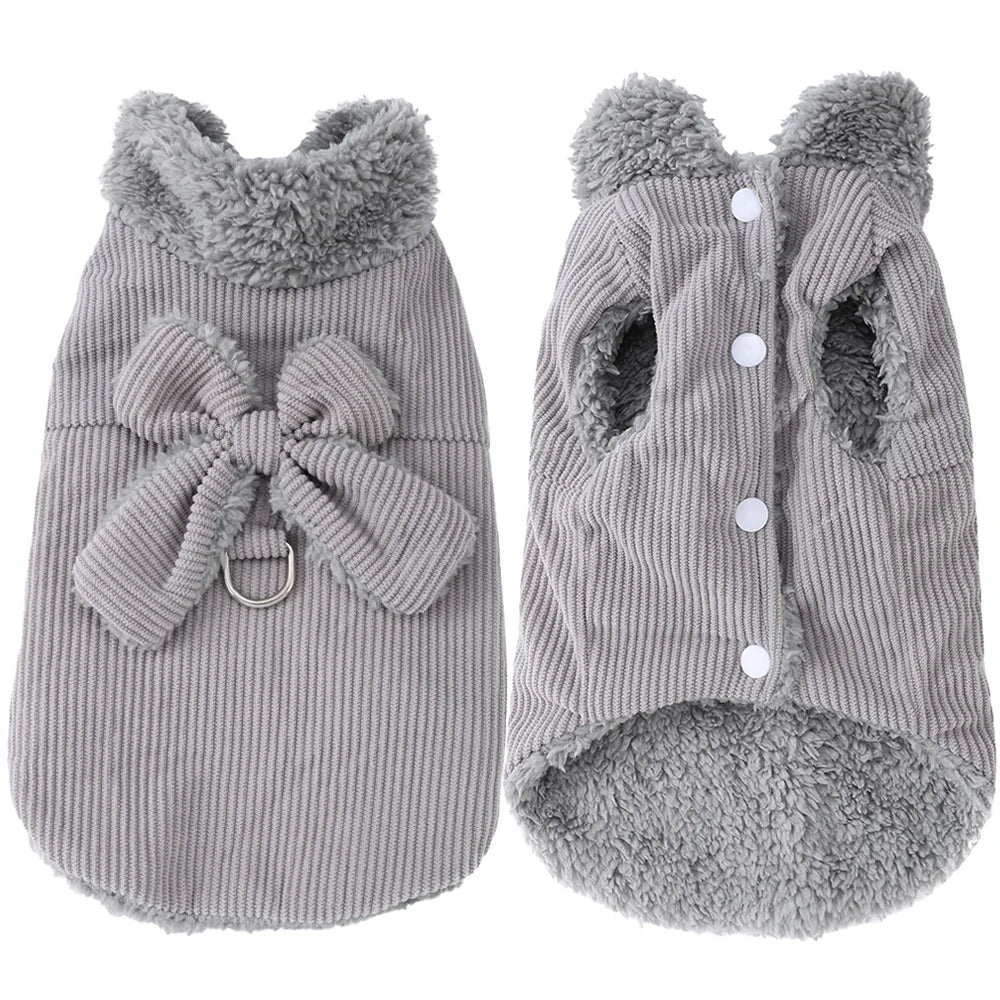 Abrigo de invierno de forro polar suave para gatos y perros | Chaleco con lazo de pana acogedor