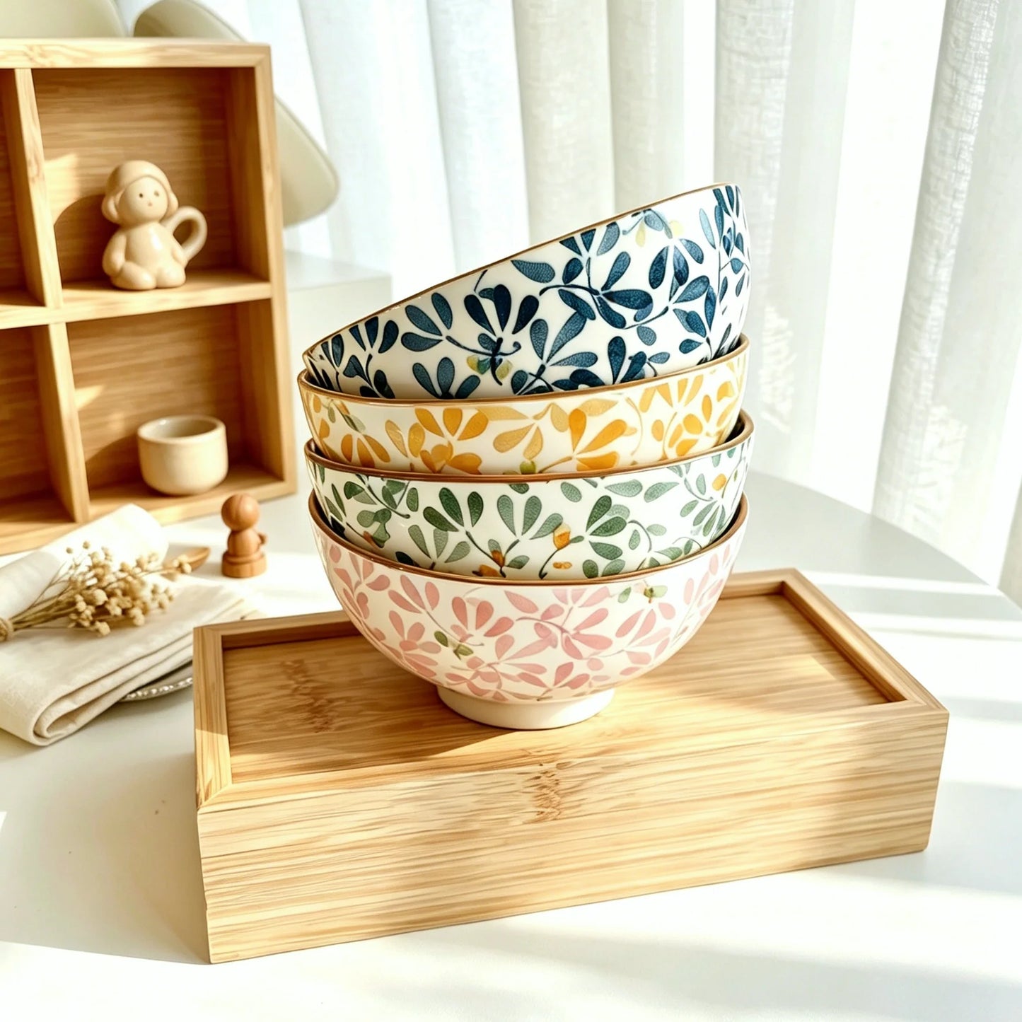Floral Ceramic Bowl Set for Pasta, Salad, and More | Dishwasher Safe