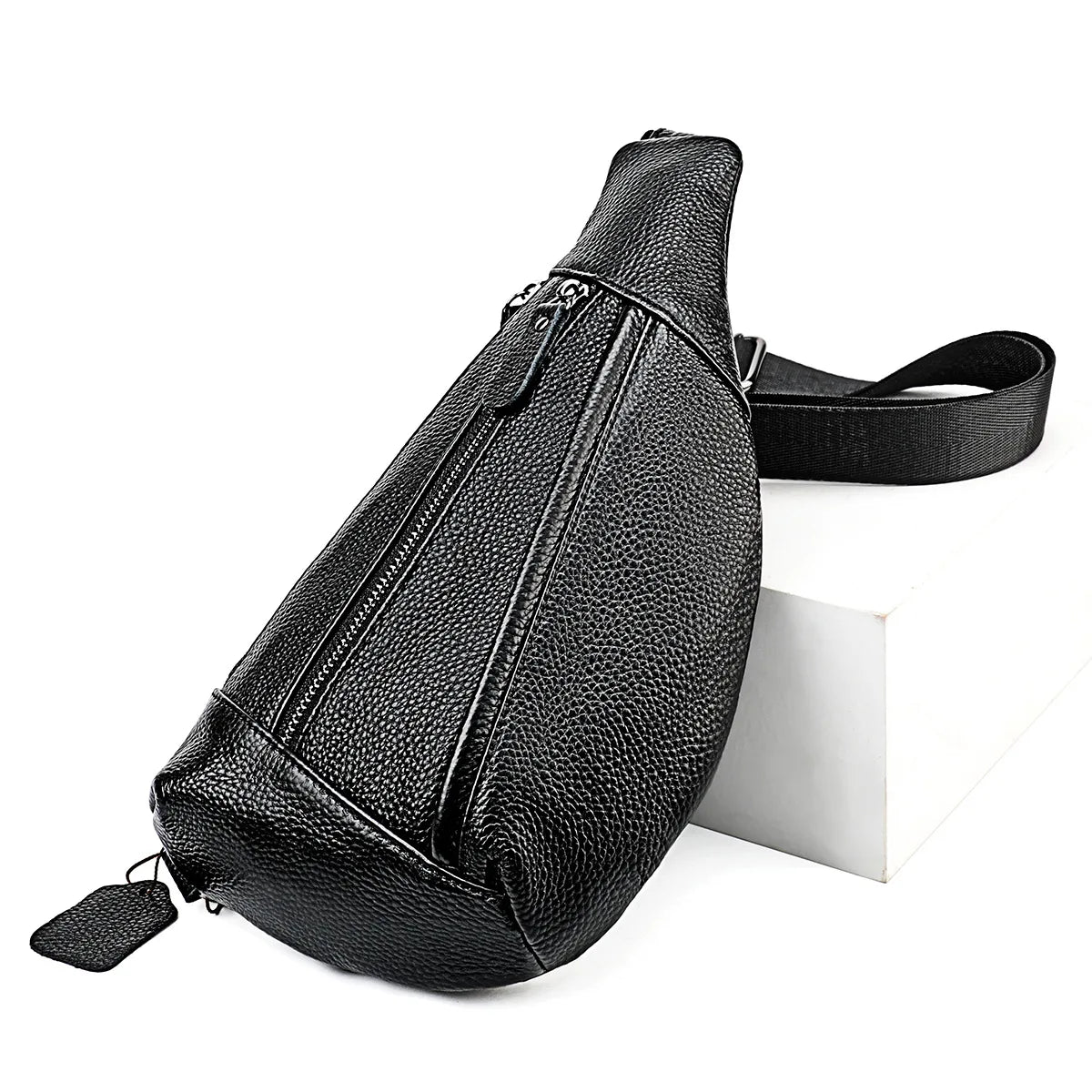 Men's Genuine Leather Chest Bag | Casual Triangle Crossbody Sling