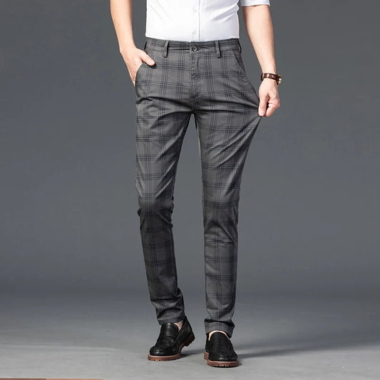 Men's Slim Cotton Plaid Pants | Casual Business Comfort Trousers