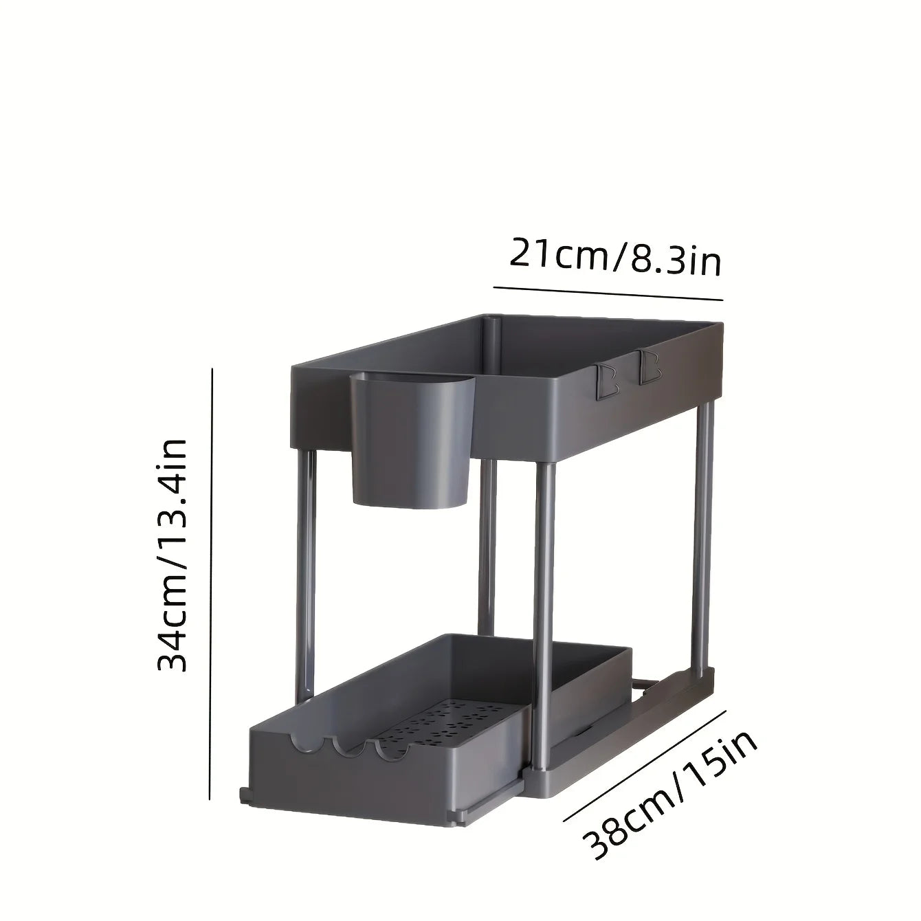2Pcs 2-Tier Sliding Cabinet Organizer, Pull-Out Under Sink Rack, Double-Layer Shelf for Kitchen and Bathroom Storage