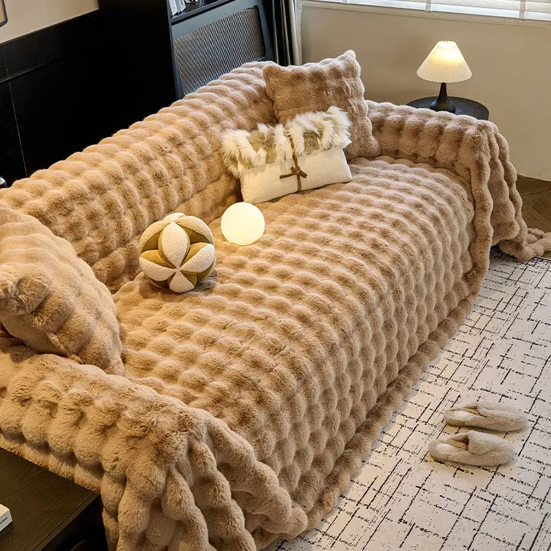 Plush Sofa Towel Cover | Thick Anti-Slip Winter Sofa Protector