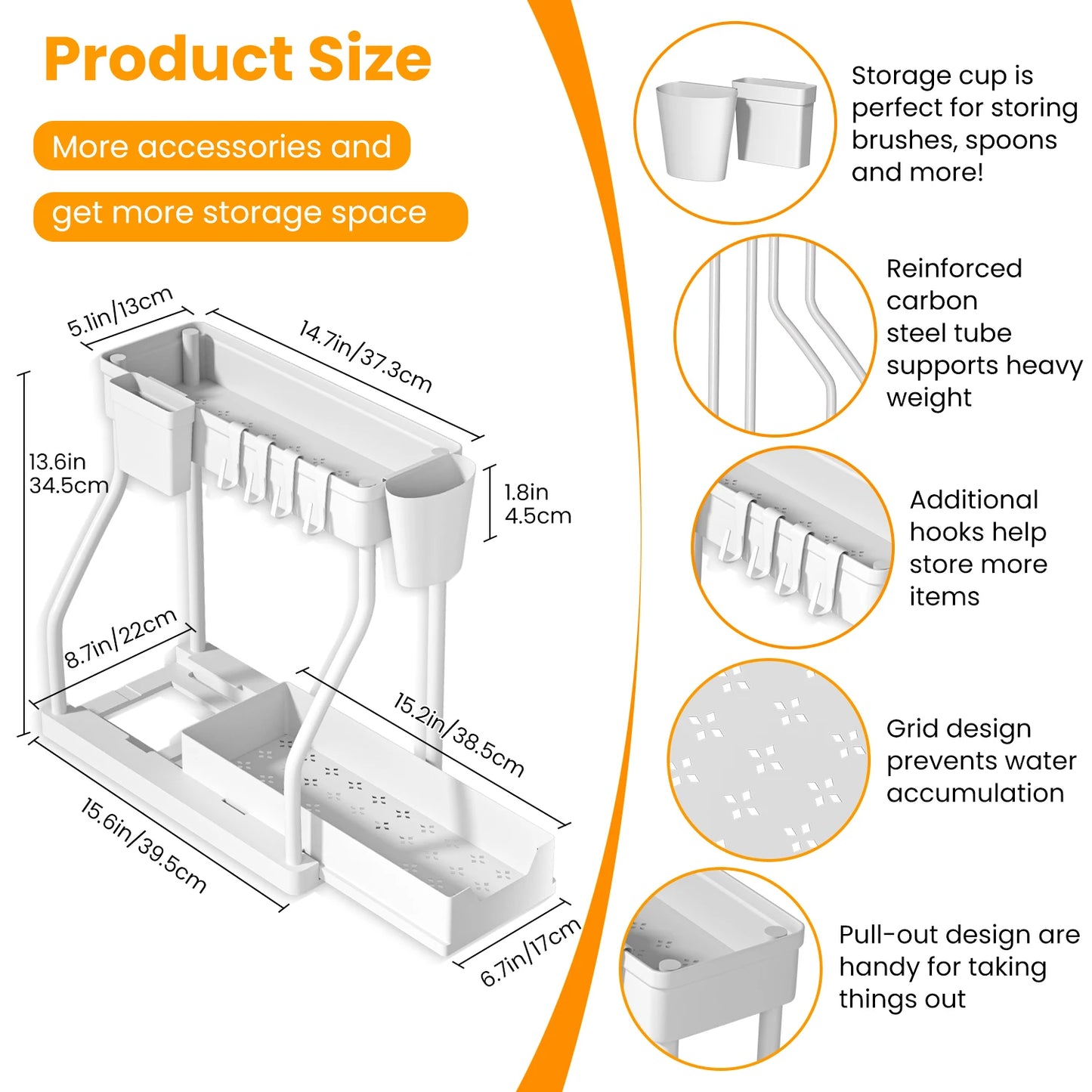 Under-sink storage rack, kitchen cabinet storage, dual-slide storage drawer, multi-purpose bathroom storage basket