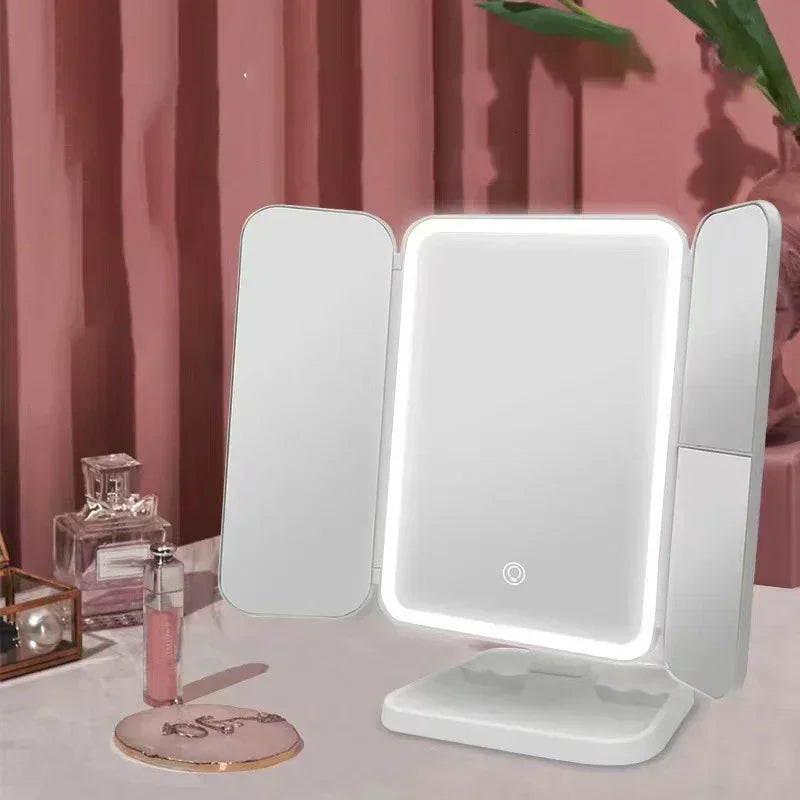 Trifold LED Makeup Mirror with Lights | Adjustable & Portable Design