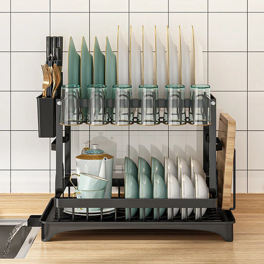 2 Tier Dish Drying Rack | Efficient Kitchen Bowl Drainer