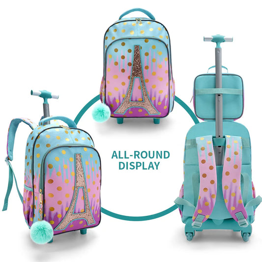 Juego de mochila con ruedas de 3 piezas para niñas | Mochila escolar elegante