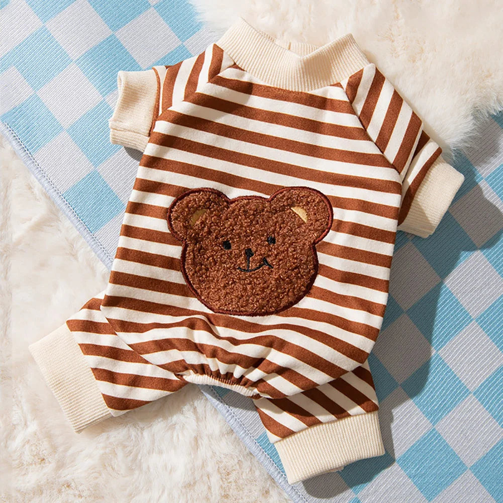Cute Striped Dog Jumpsuit | Cozy Spring Autumn Pet Pajamas