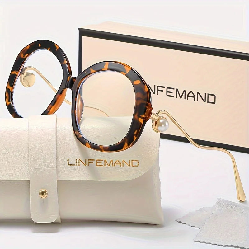 Oversized Round Pearl Decoration Anti Blue Light Glasses for Women