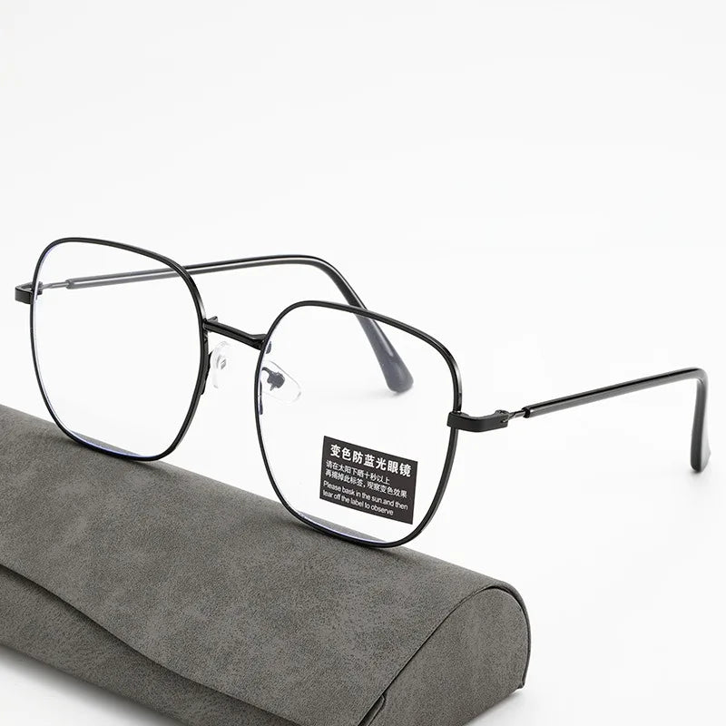 Stylish Square Anti-Blue Light Glasses with Retro Metal Frame