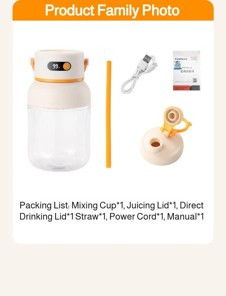 Portable Mini Blender | USB Rechargeable Juicer for Home & Travel