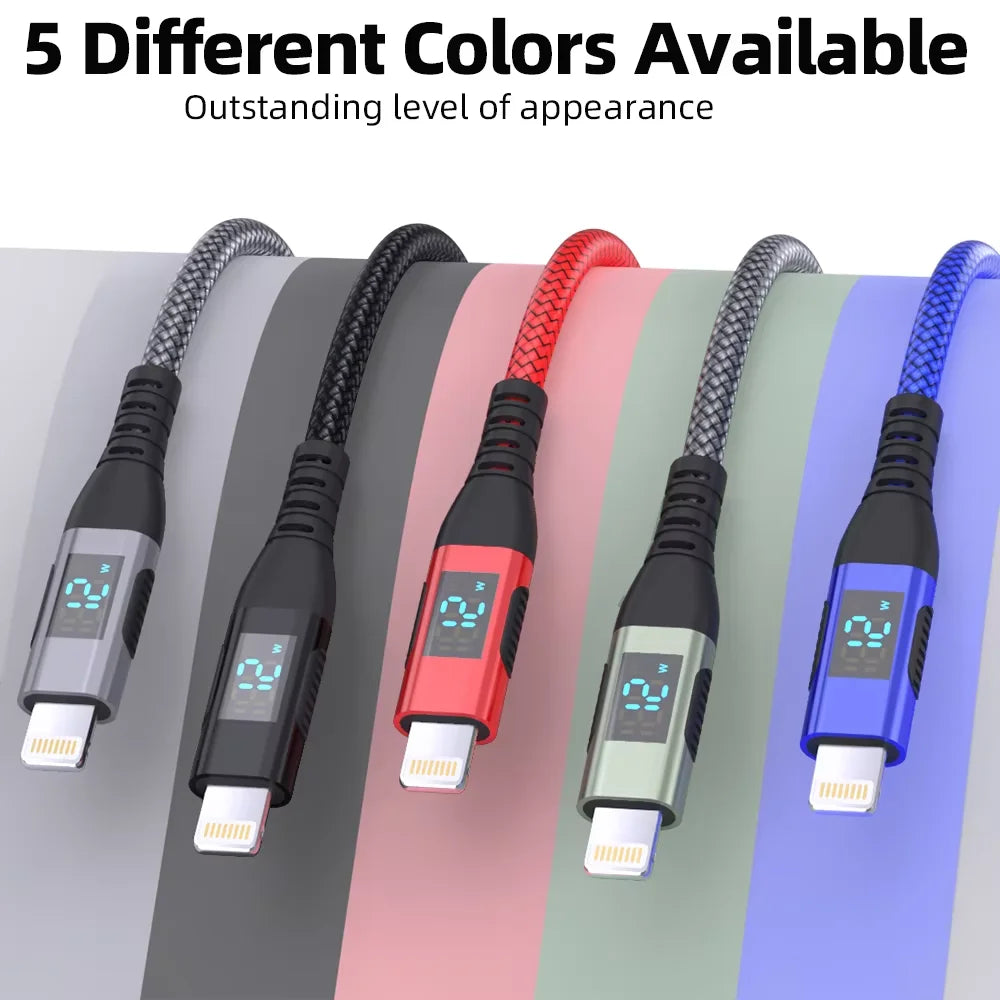 MFi Certified USB A to Lightning Fast Charging Cable with LED Display