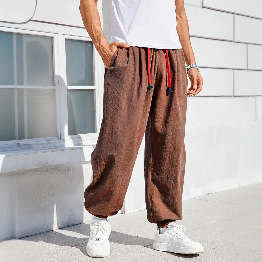 Men's Loose Fit Harem Pants | Cozy Cotton-Linen Lounge Joggers