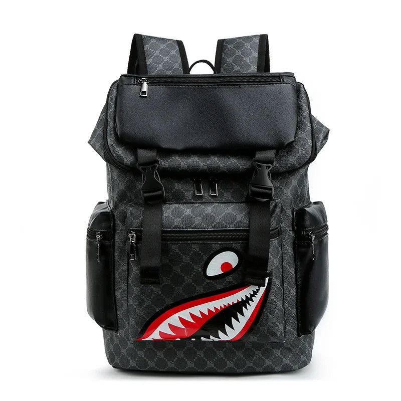 Stylish PU Leather Shark-Inspired Backpack for Students & Travelers