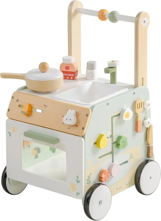 Andador de madera ajustable para bebés | Juguete de empuje Montessori para niños pequeños