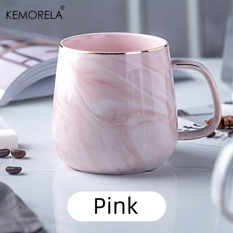 1Pcs Nordic Ins Style Ceramic Mug Marbled Gold Rim Coffee Cup Oatmeal Breakfast Cup Valentine's Day present Couple water cups