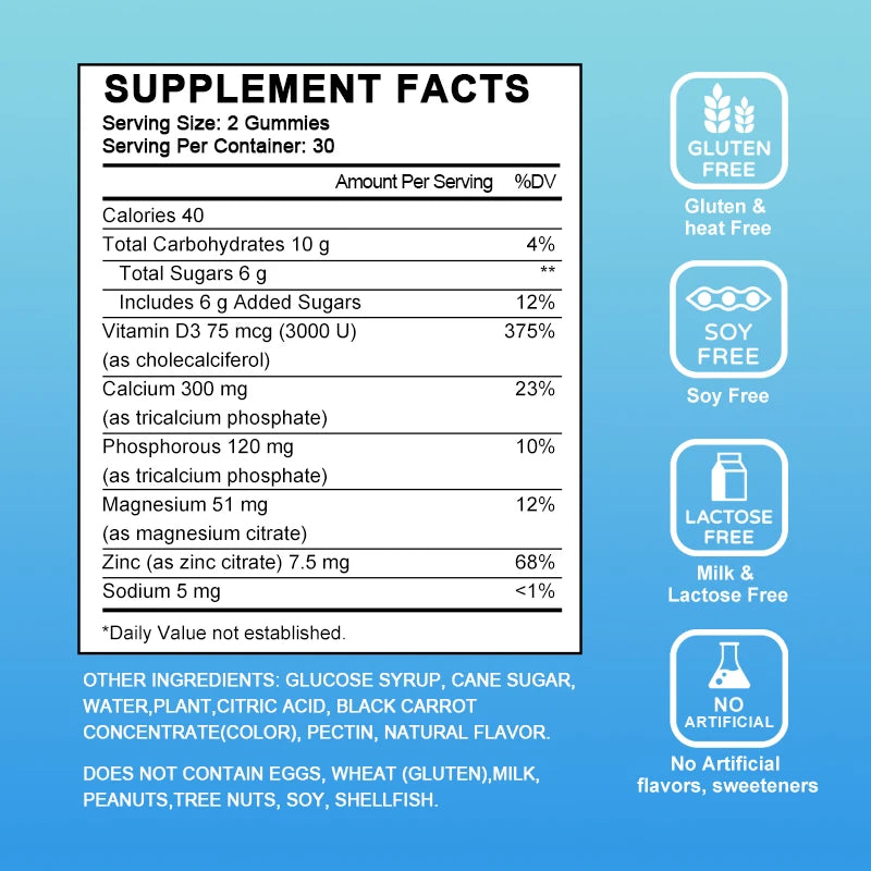 Calcium Magnesium Gummies with Zinc & Vitamin D3 for Bone Health