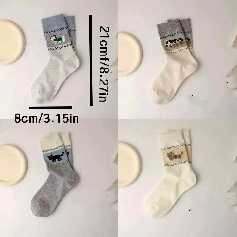 Cute Mid-Calf Socks with Adorable Kitten & Puppy Patterns