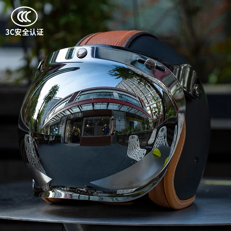 Retro Japanese Style Motorcycle Helmet with Bubble Shield