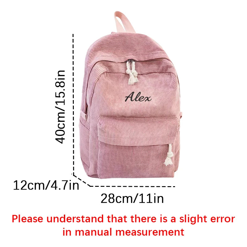 Embroidered custom-New large capacity, corduroy material, classic style, available in 6 colours, backpack, casual backpack!